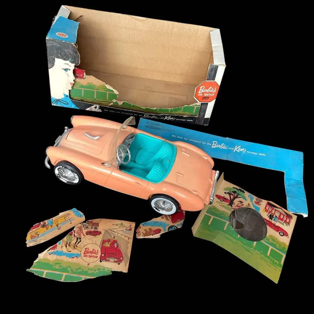 Vintage Barbie Austin Healey Convertible Sports Car 1962 w/ Box Irwin Toy FLAW